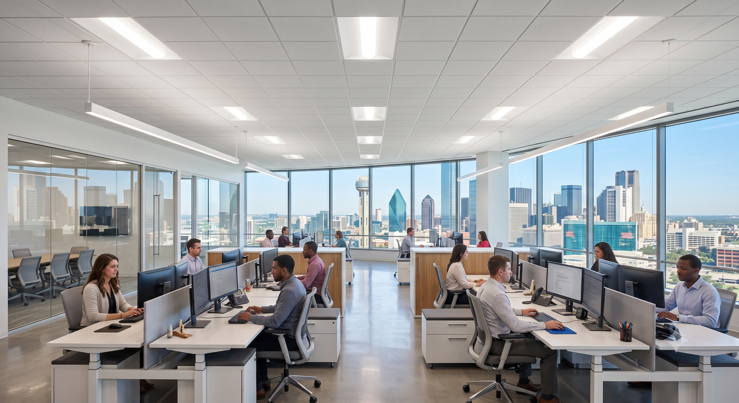 Commercial LED lighting installation in Dallas Texas modern office building
