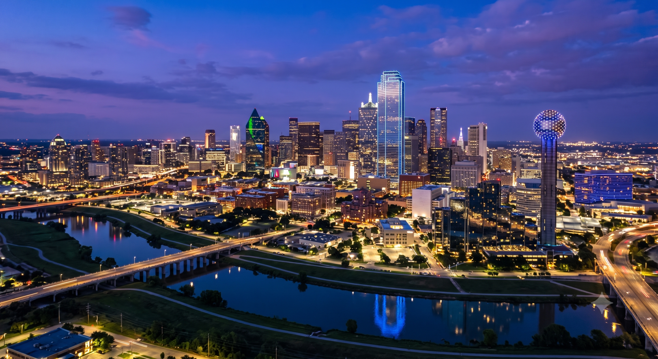 LED lights Dallas TX showing illuminated Dallas skyline with commercial LED lighting at night